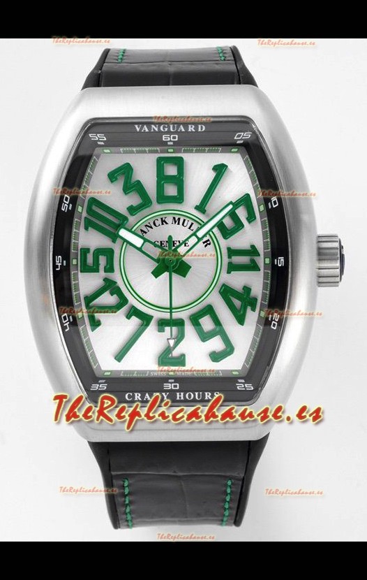 Franck Muller Vanguard Crazy Hours Caja Acero Inoxidable - Dial Blanco Reloj Réplica Suizo