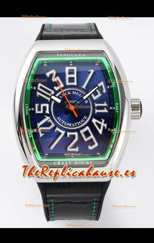 Franck Muller Vanguard Crazy Hours - Dial Azul Acero Reloj Réplica Suizo