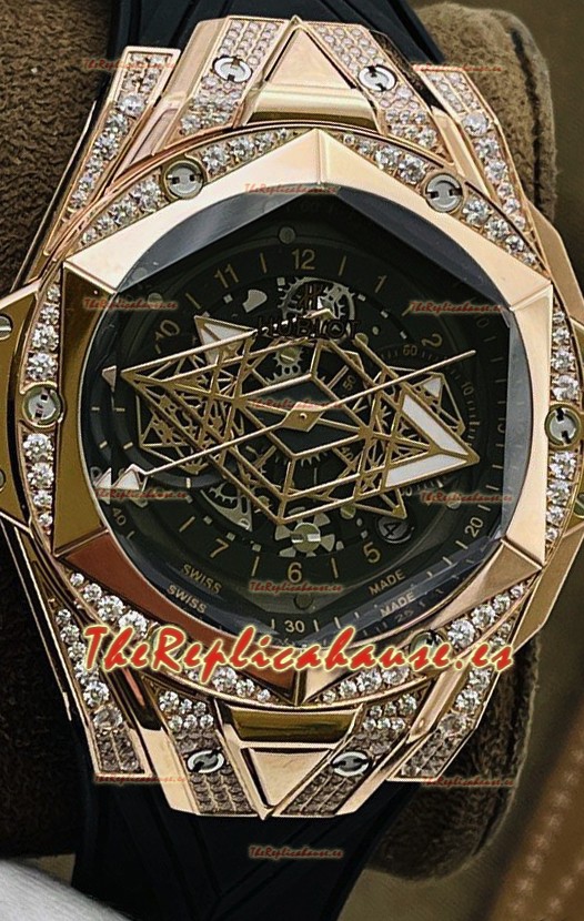 Hublot Big Bang UNICO Sang Bleu II Oro Rosado Diamantes Calidad a Espejo 1:1 Reloj Réplica Suizo