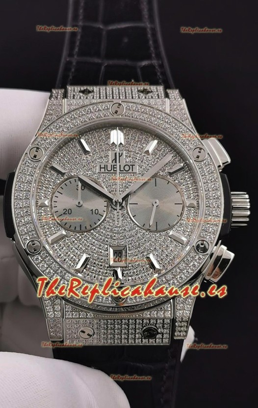 Hublot Classic Fusion Chronograph Acero Diamantes Dial y Caja Reloj Réplica a Espejo 1:1