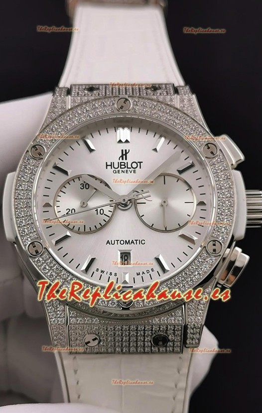 Hublot Classic Fusion Chronograph Caja Acero Diamantes Dial Acero Reloj Réplica a Espejo 1:1