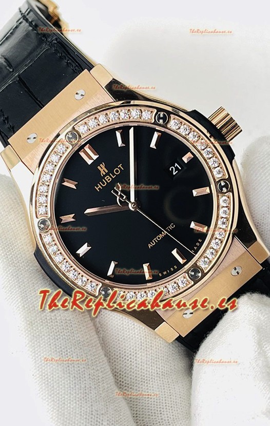 Hublot Classic Fusion Oro Rosado Dial Negro Reloj Réplica Suizo Calidad Espejo 1:1
