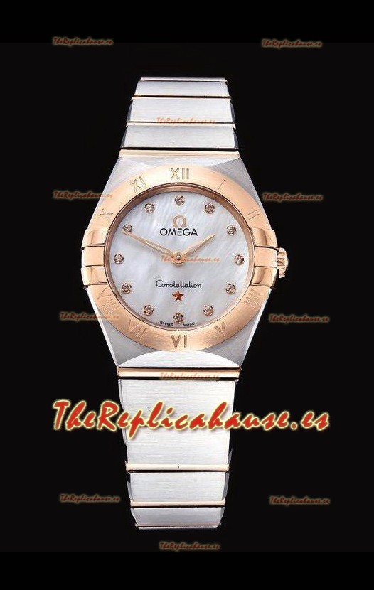Omega Constellation Ladies Cuarzo Suizo Reloj Réplica a Espejo 1:1 - Caja en Dos Tonos Dial Blanco Perla