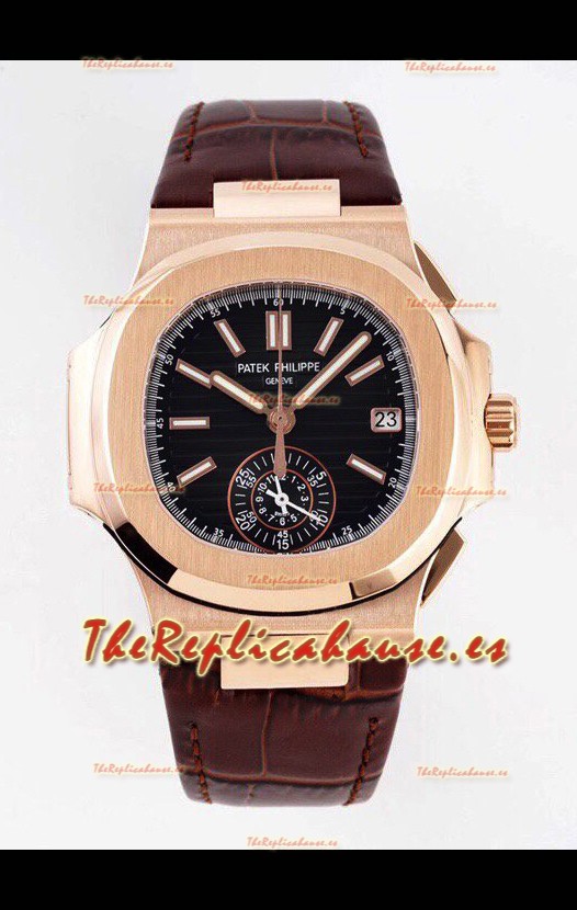 Patek Philippe Nautilus 5980/1R-001 Oro Rosado Acero 904L Dial Negro - Reloj Réplica a Espejo 1:1