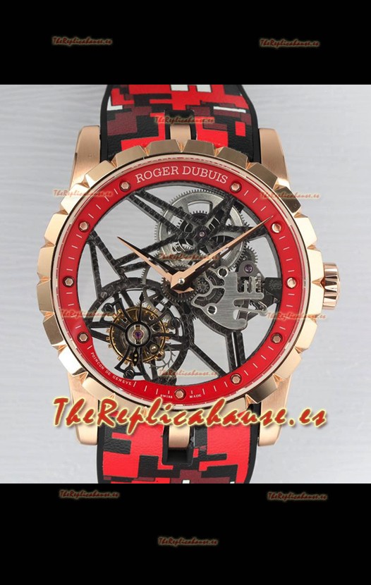 Roger Dubuis Excalibur Spider Flying Tourbillon Skeleton Caja Oro Rosado 42MM Reloj Réplica Suizo a Espejo 1:1