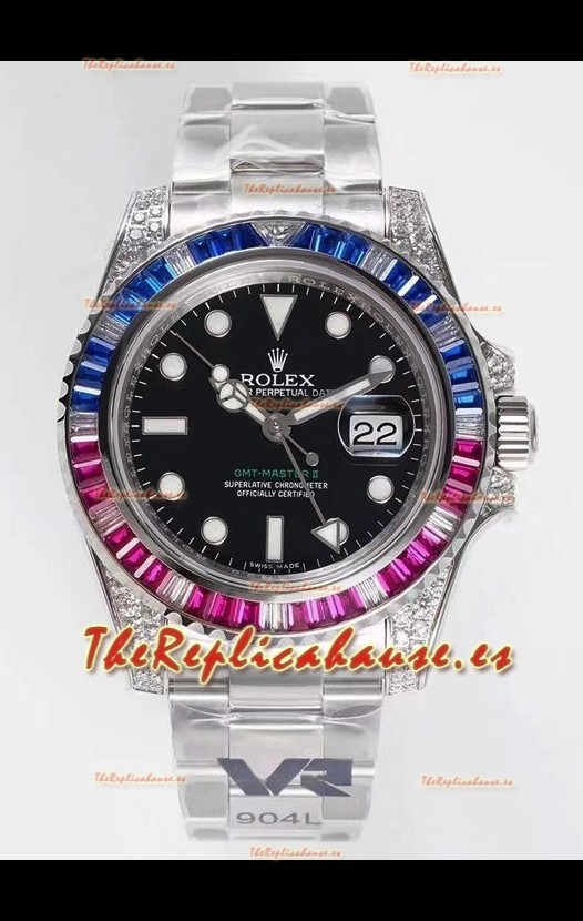 Rolex GMT Masters II Diamonds Reloj Suizo Caja Acero 904L - Calida a Espejo 1:1
