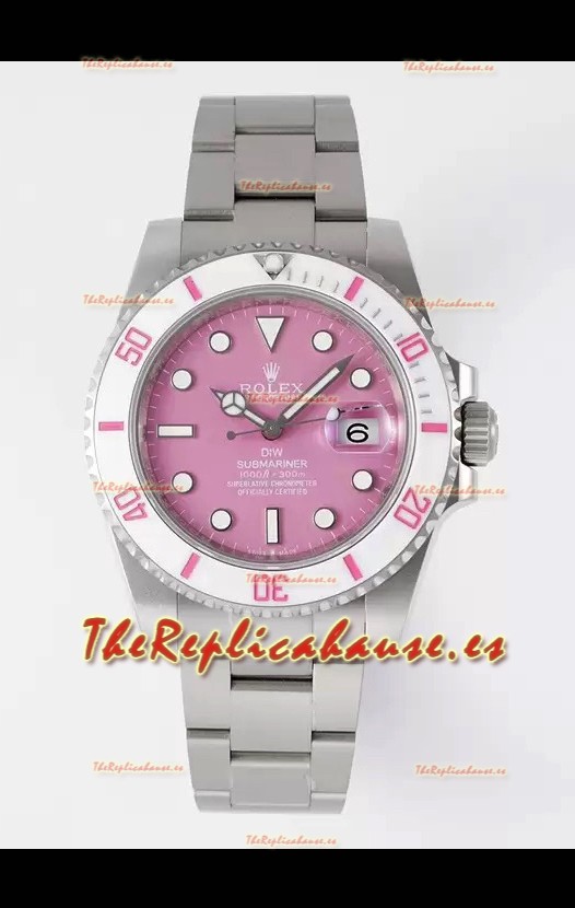 Rolex Submariner DiW Caja Acero Inoxidable Bisel Blanco Reloj Edición Cerámica Dial Rosado