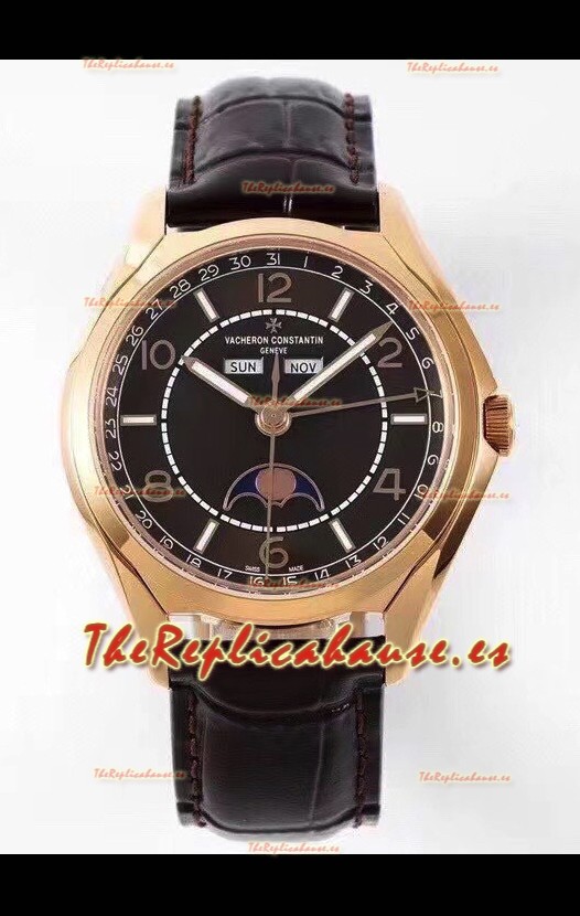 Vacheron Constantin Edición Fiftysix Reloj Oro Rosado Acero 904L Réplica a Espejo 1:1 Dial Negro
