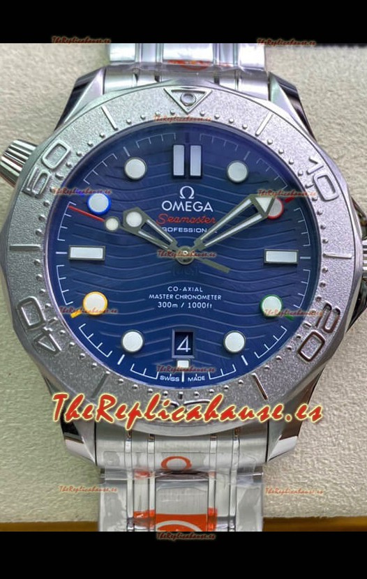 Omega Seamaster 300M Co-Axial Master Chronometer Dial Azul Bisel Titanio Réplica a Espejo 1:1