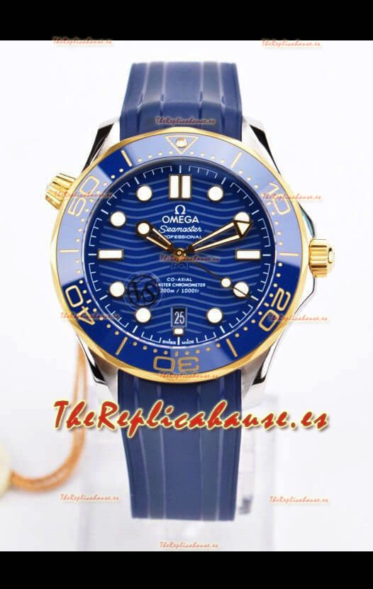 Omega Seamaster 300M Co-Axial Master Chronometer Dial Azul Caja de Dos Tonos Réplica Espejo 1:1