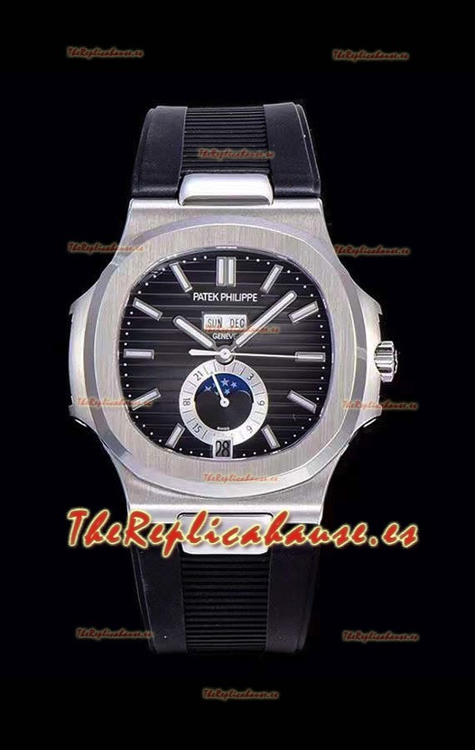 Patek Philippe Nautilus 5726A Reloj a Espejo 1:1 Dial Negro Correa de Goma