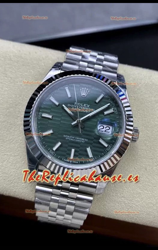 Rolex Datejust Movimiento Cal.3235 Movement Reloj Réplica a Espejo 1:1 Acero 904L 41MM - Dial Verde con Motivo Estriado