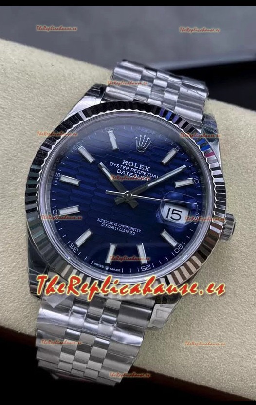 Rolex Datejust Movimiento Cal.3235 Reloj Réplica a Espejo 1:1 Acero 904L 41MM - Dial Azul con Motivo Estriado