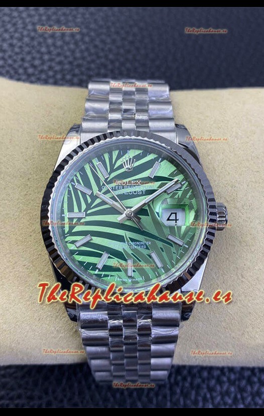 Rolex Datejust Movimiento Cal.3235 Reloj Réplica Espejo 1:1 Acero 904L 36MM - Dial Verde con Motivos de Palmeras