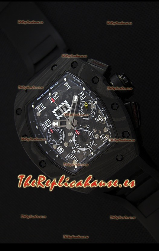 Richard Mille RM011-FM Felipe Massa Reloj de Caja de Carbón color Negro Forjado de una Sola pieza en Correa negra