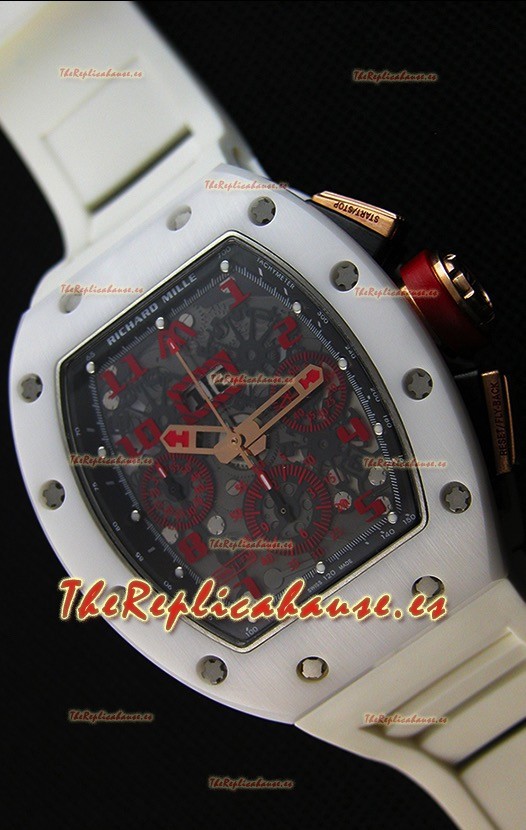 Richard Mille RM011-FM Felipe Massa Reloj con Caja de Cerámica color Blanco correa en color Blanco