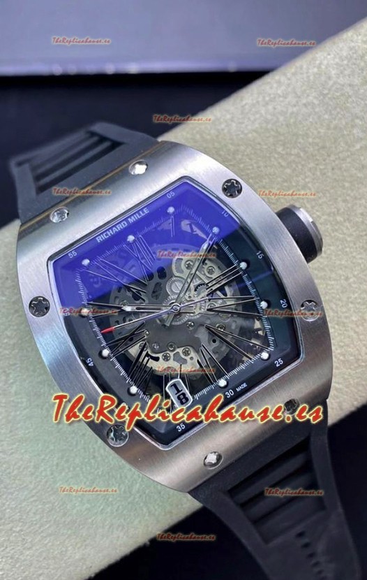 Richard Mille RM010 Reloj Réplica Acero Inoxidable Correa Negra - Numerales Romanos