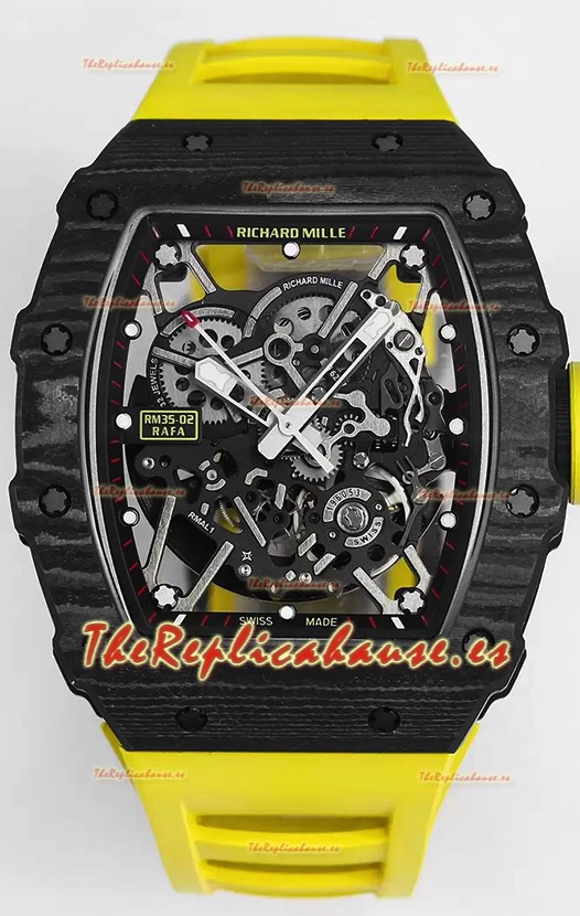 Richard Mille RM35-02 Rafael Nadal Caja de Fibra de Carbono con Genuino Tourbillon Reloj Super clone