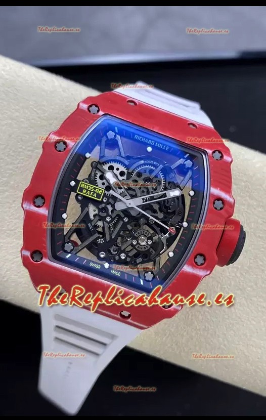 Richard Mille RM35-02 Rafael Nadal Caja de Fibra de Carobono Roja Red con Genuino Tourbillon Reloj Super Clon