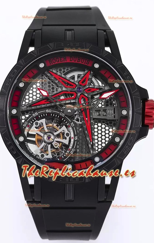 Roger Dubuis Excalibur Spider Pirelli Edition Titanio Revestido en DLC Reloj Réplica 1:1 Genuino Tourbillon