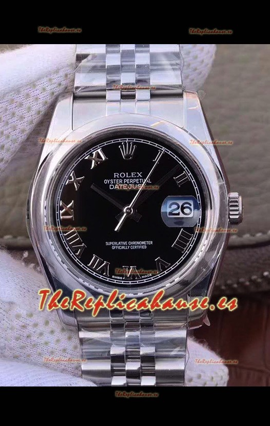 Rolex Datejust 36MM Movimiento Cal.3135 Reloj Réplica Suizo en Caja de Acero 904L Dial Negro