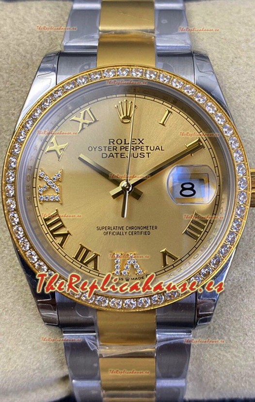 Rolex Datejust 36MM Movimiento Cal.3135 Reloj Réplica Suizo en Acero 904L Caja en Dos Tonos Dial Oro