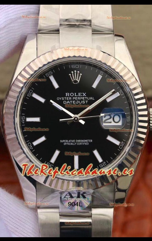 Rolex Datejust 41MM Movimiento Cal.3135 Reloj Réplica Suizo en Caja de Acero 904L Dial Negro