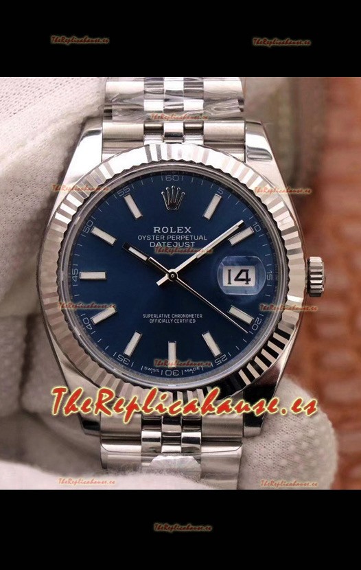 Rolex Datejust 41MM Movimiento Cal.3135 Reloj Réplica Suizo en Caja de Acero 904L Dial Azul