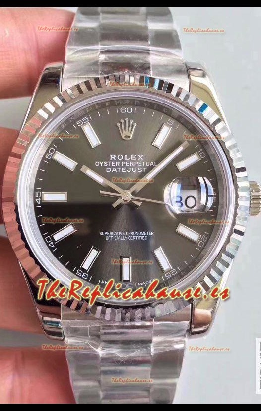 Rolex Datejust 41MM Movimiento Cal.3135 Reloj Réplica Suizo Dial Gris en Acero 904L