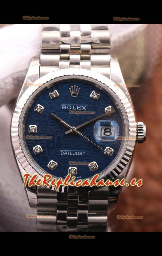 Rolex Datejust 36MM Movimiento Cal.3135 Reloj Réplica Suizo en Acero 904L Dial Azul tipo Computadora