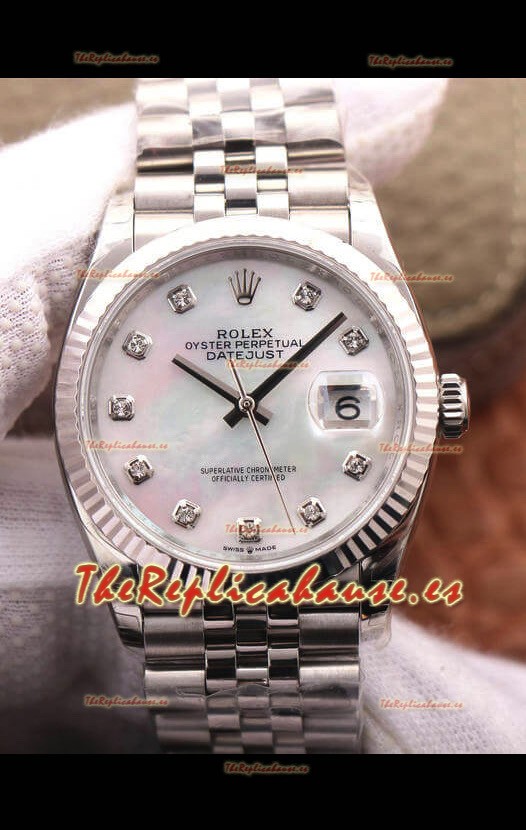 Rolex Datejust 36MM Movimiento Cal.3135 Reloj Réplica Suizo en Acero 904L Dial Perla