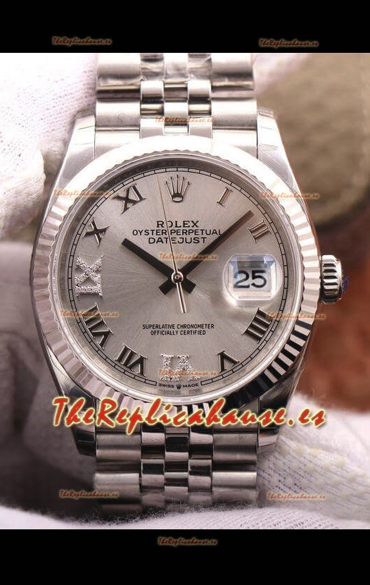 Rolex Datejust 36MM Movimiento Cal.3135 Movement Reloj Réplica Suizo en Acero 904L Dial Gris