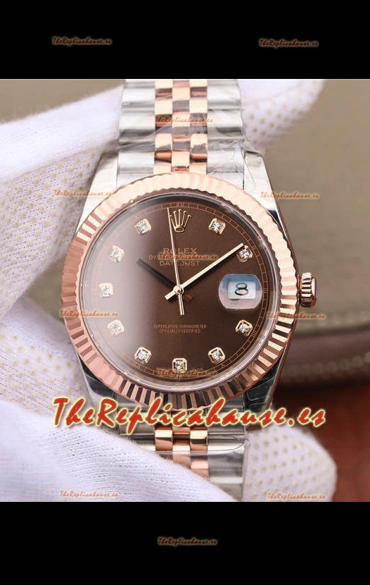 Rolex Datejust 41MM Movimiento Cal.3135 Reloj Réplica Suizo en Acero 904L de Dos Tonos Dial Marrón