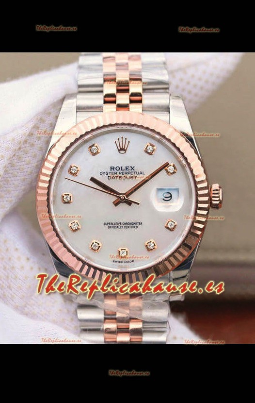 Rolex Datejust 41MM Movimiento Cal.3135 Reloj Réplica Suizo en Acero 904L Dos Tonos Dial Perla