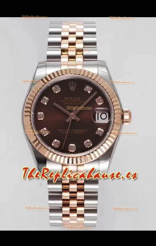 Rolex Datejust 31MM Movimiento Cal.3135 Reloj Réplica Suizo Dial Marrón Correa Jubilee - Reloj Ultimate Acero 904L