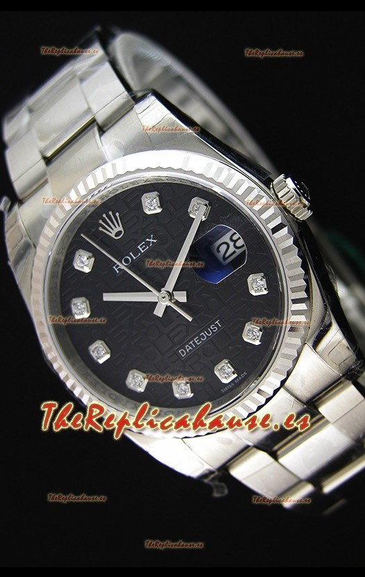 Rolex Datejust 36MM Cal.3135 Movement Reloj Réplica Suizo con Dial Impreso color Negro