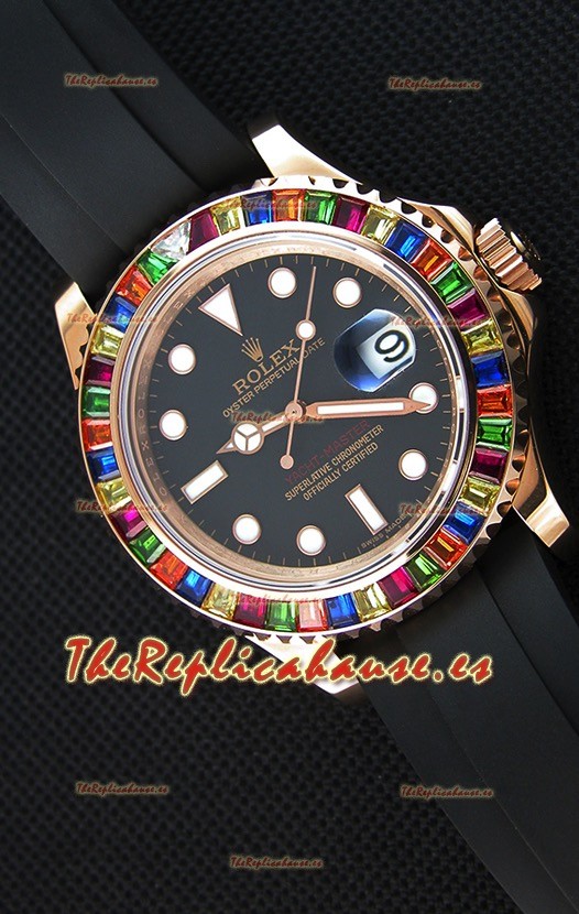 Rolex Yachtmaster 116695 Último Reloj Réplica a Espejo 1:1 - Oro Everose en Diamantes