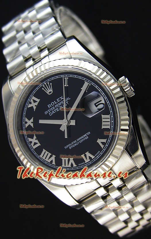 Rolex Datejust 36MM Cal.3135 Movement Reloj Réplica Suizo Dial Negro Jubilee Strap - Ultimate 904L Steel Watch 