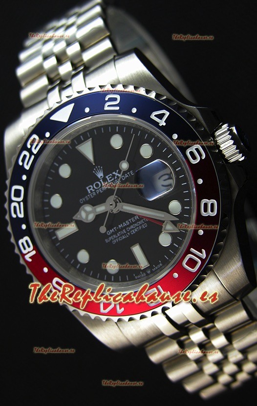 Rolex GMT Masters II 116719BLRO Bisel Pepsi Reloj Réplica Suizo Movimiento Cal.3186 - Último Reloj de Acero 904L