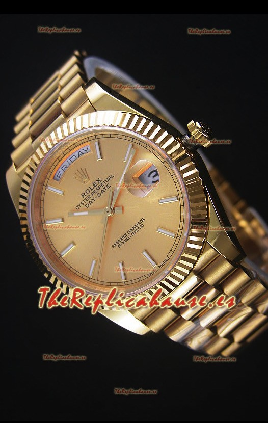 Rolex Day Date Reloj Réplica Japonés - Caja en Oro Amarillo Dial en Oro 40MM