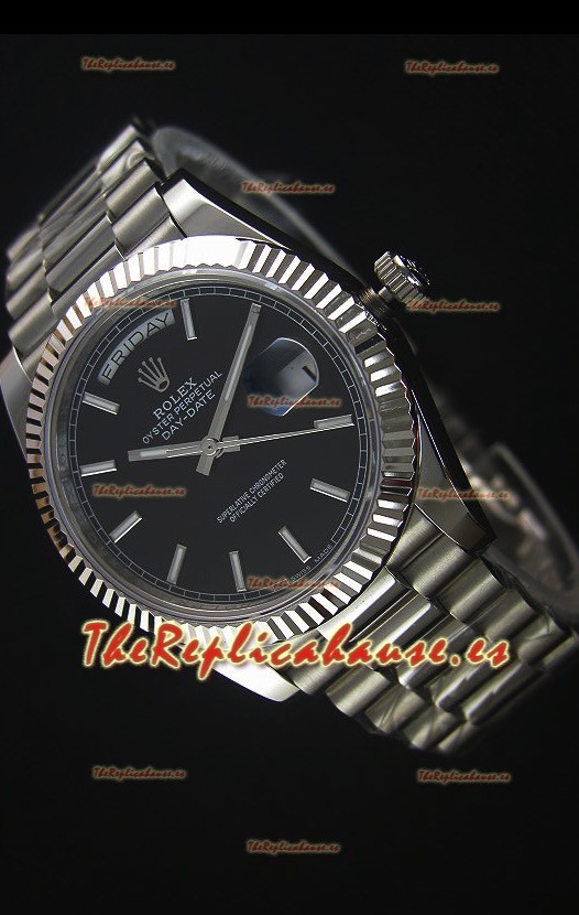 Rolex Day Date Reloj Réplica Japonés - Dial Negro Caja en Acero - 40MM