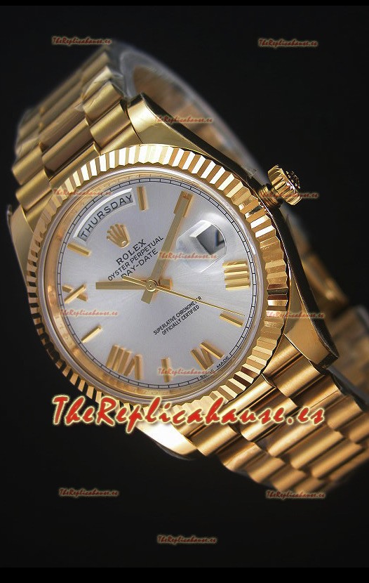 Rolex Day Date Reloj Réplica Japonés - Caja en Oro Amarillo Dial en Acero 40MM