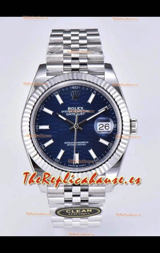 Rolex Datejust Movimiento Cal.3235 Réplica Espejo 1:1 Acero 904L 41MM - Dial Azul con Motivo Estriado