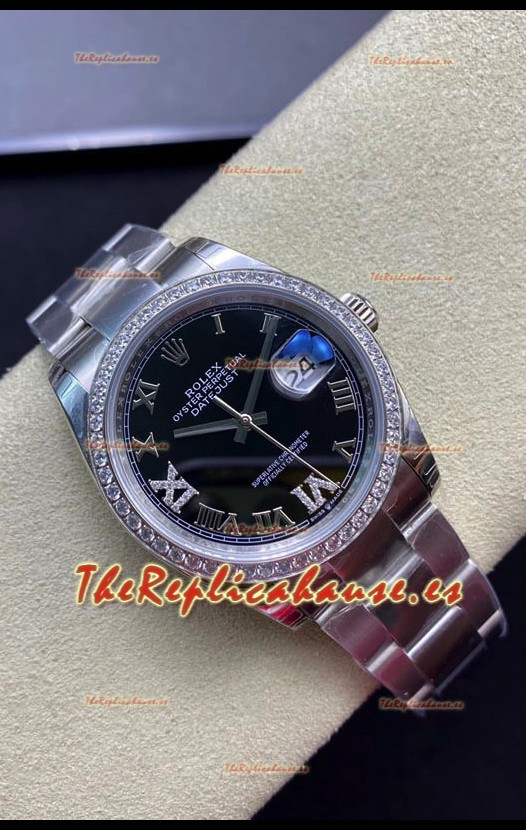 Rolex Datejust 36MM Reloj Réplica Suizo a Espejo 1:1 Dial Negro 904L