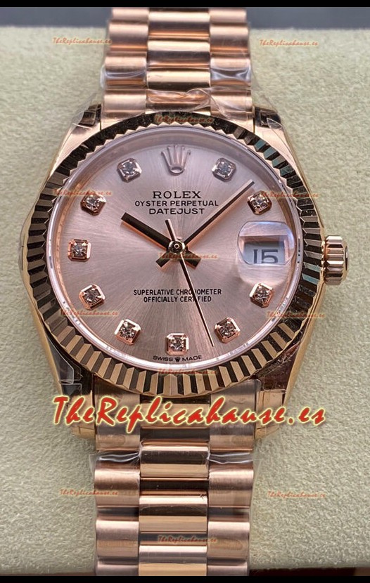 Rolex Datejust 31MM Reloj Suizo en Acero 904L Oro Rosado Dial Réplica Espejo 1:1