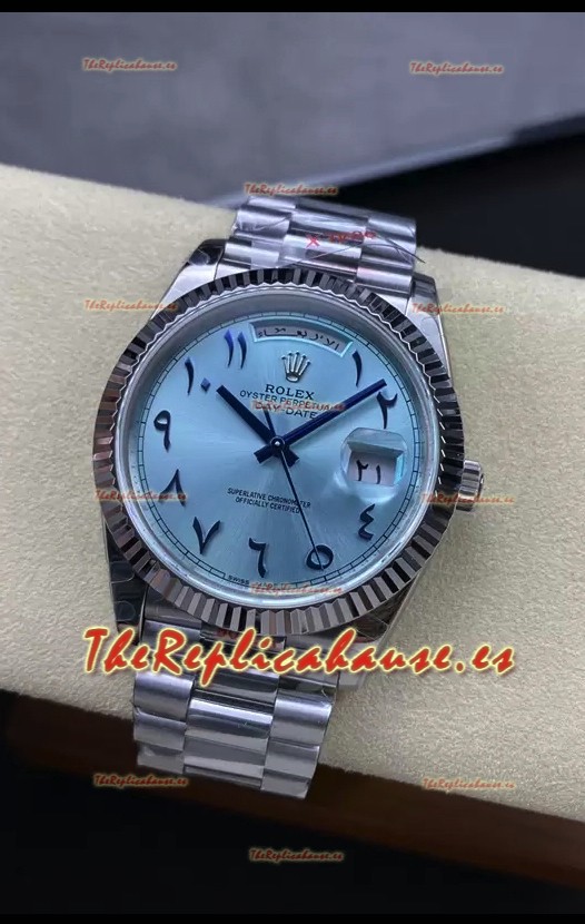 Rolex Day Date Presidential Acero Inoxidable Azul ICE Dial Arab Reloj 40MM - Calidad Espejo 1:1