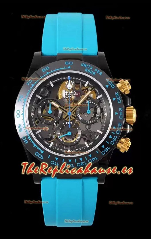Rolex Daytona Azul Blaken Reloj Réplica Suizo a Espejo 1:1 Dial Skeleton Movimiento Cal.4130
