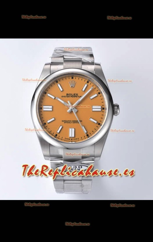 Rolex Oyster Perpetual REF#124300 41MM Movimiento Cal.3230 Réplica Suiza Dial Amarillo Oscuro Acero 904L Reloj Réplica Espejo 1:1