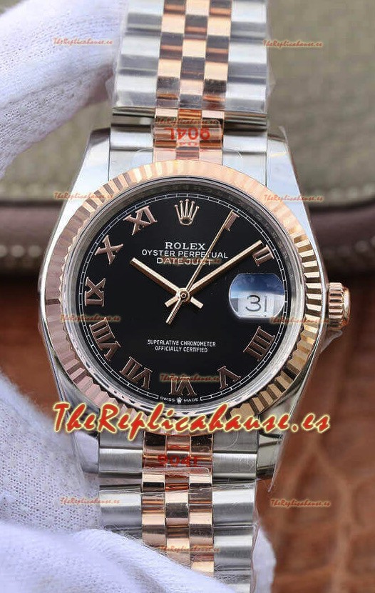 Rolex Datejust 36MM Movimiento ETA-3135 Reloj Réplica Suizo en ACero 904L de Dos Tonos Dial Romano
