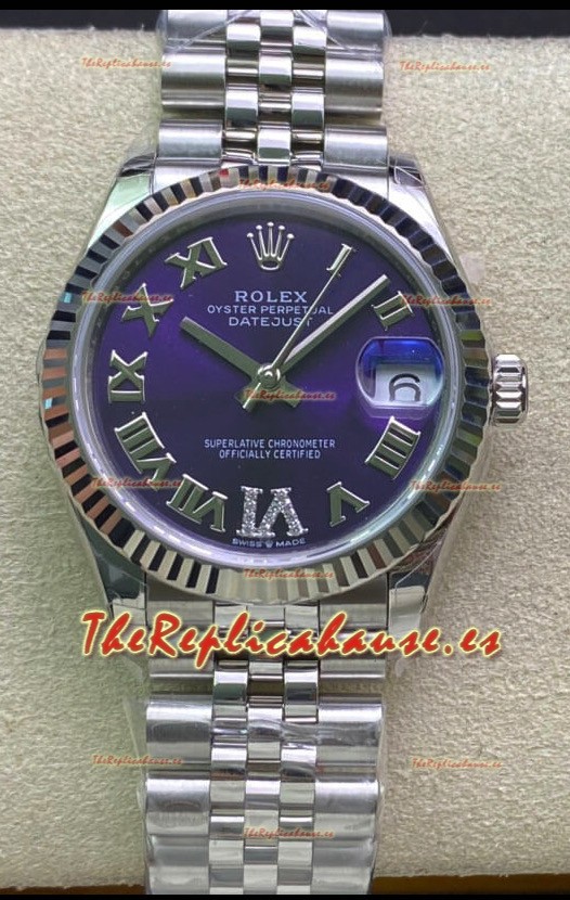 Rolex Datejust 31MM Movimiento ETA-2671 Reloj Réplica Suizo en Acero 904L Dial Morado